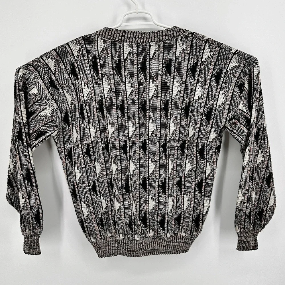 Vintage Protege Sweater Mens S Knit Cardigan Geometric Pattern 90s Pullover USA